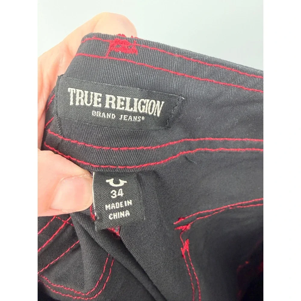 True Religion Cargo Pants Mens 34 Jet Black Red Stitching NWT 108335